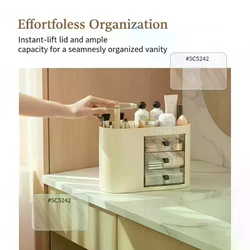 Beauty Makeup Vanity Set - 자동 푸시 리프팅 메이크업 정리함 대형