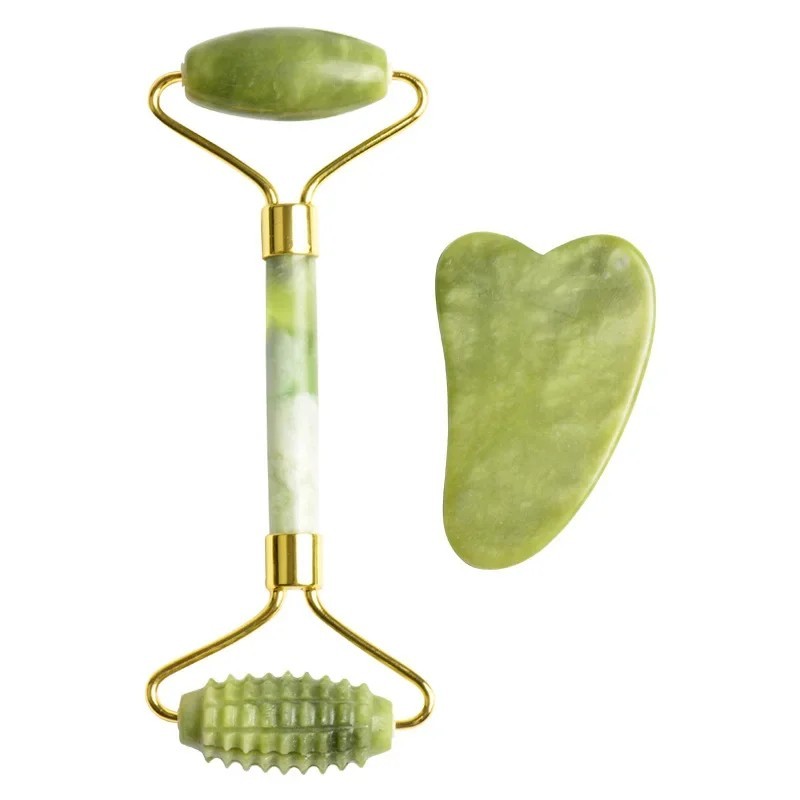 Jade Roller Gua Sha - 얼굴용 옥 마사지 롤러 세트 구아샤