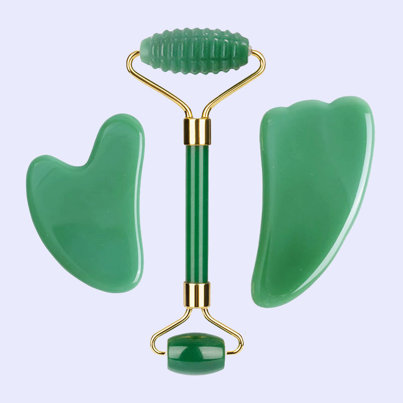Jade Roller Gua Sha - 아벤츄린 옥 롤러 마사지기 얼굴용 구아샤