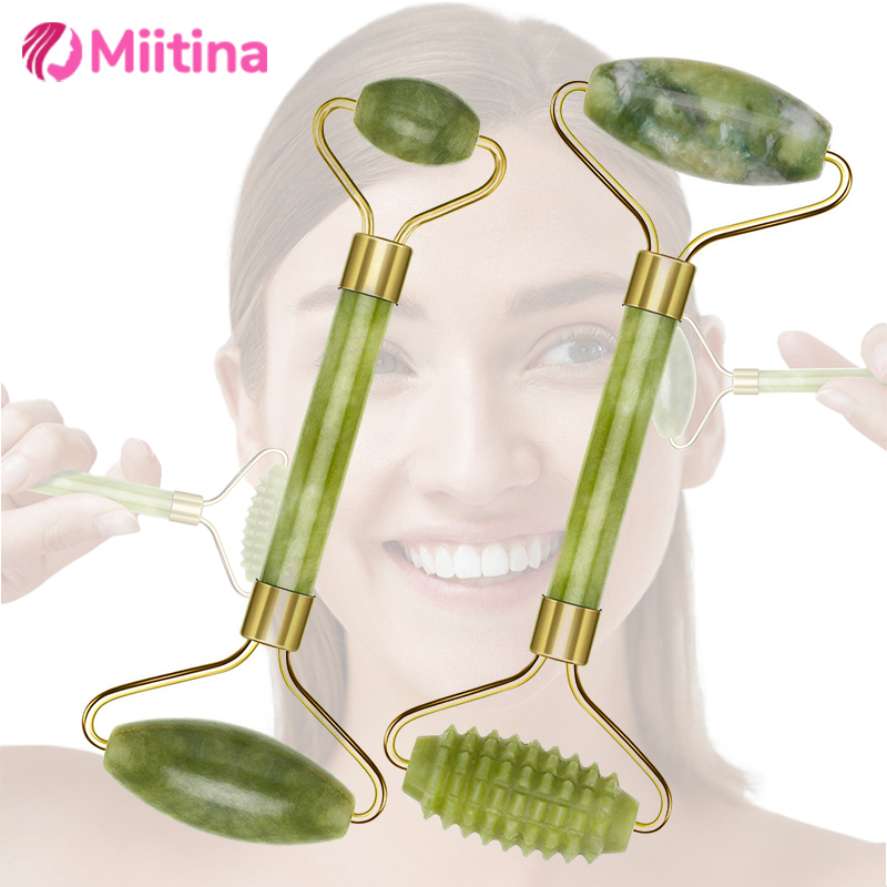 Jade Roller Gua Sha - 천연 옥 롤러 페이스 괄사 마사지기