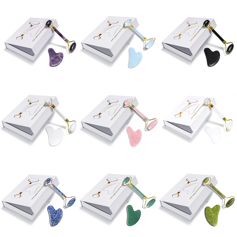 Jade Roller Gua Sha - 로즈 쿼츠 천연 옥 롤러 마사지기
