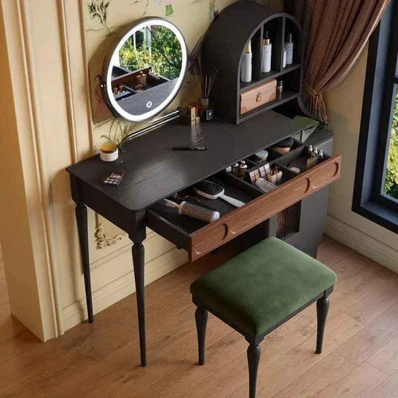Beauty Makeup Vanity Set - 오거나이저 블랙 화장대 서랍 스툴 대형