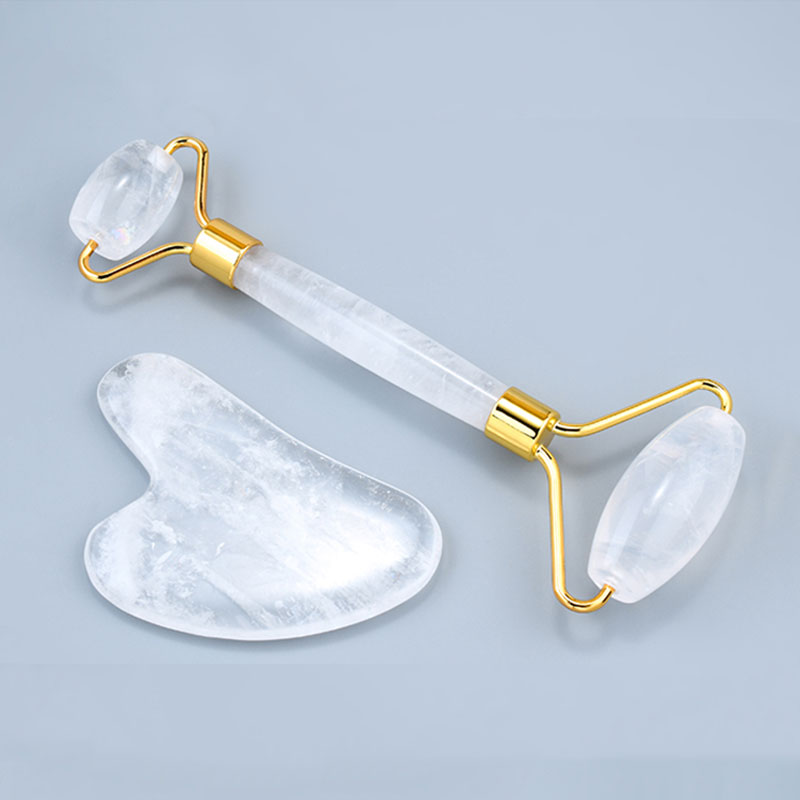 Jade Roller Gua Sha - 자연 화이트 크리스탈 페이스 마사지 롤러