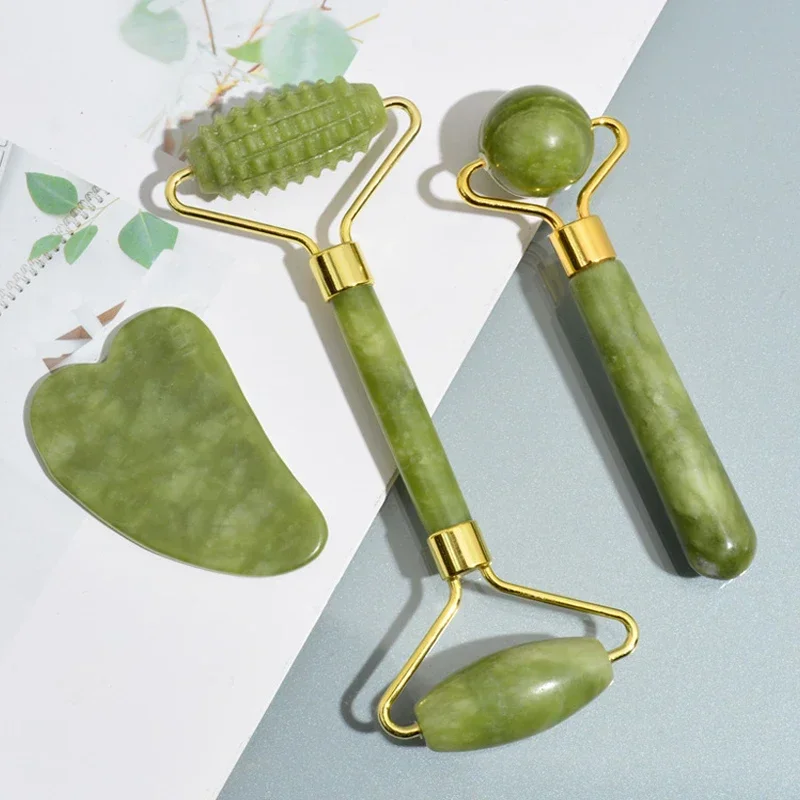 Jade Roller Gua Sha - 천연 옥 롤러 페이스 구아샤 천연석