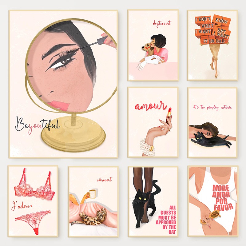 레트로 글램 패션 잡지 포스터 핑크 럭셔리 뷰티 메이크 - Beauty Of Makeup Quotes 리뷰 및 가격