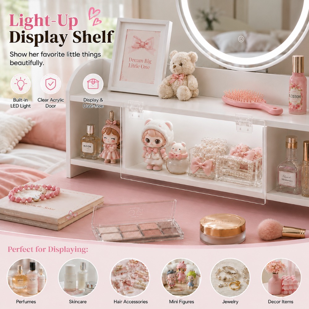 그녀를 위한 완벽한 선물, LED 거울이 있는 핑크 화 - Beauty Makeup Vanity Set 리뷰 및 가격