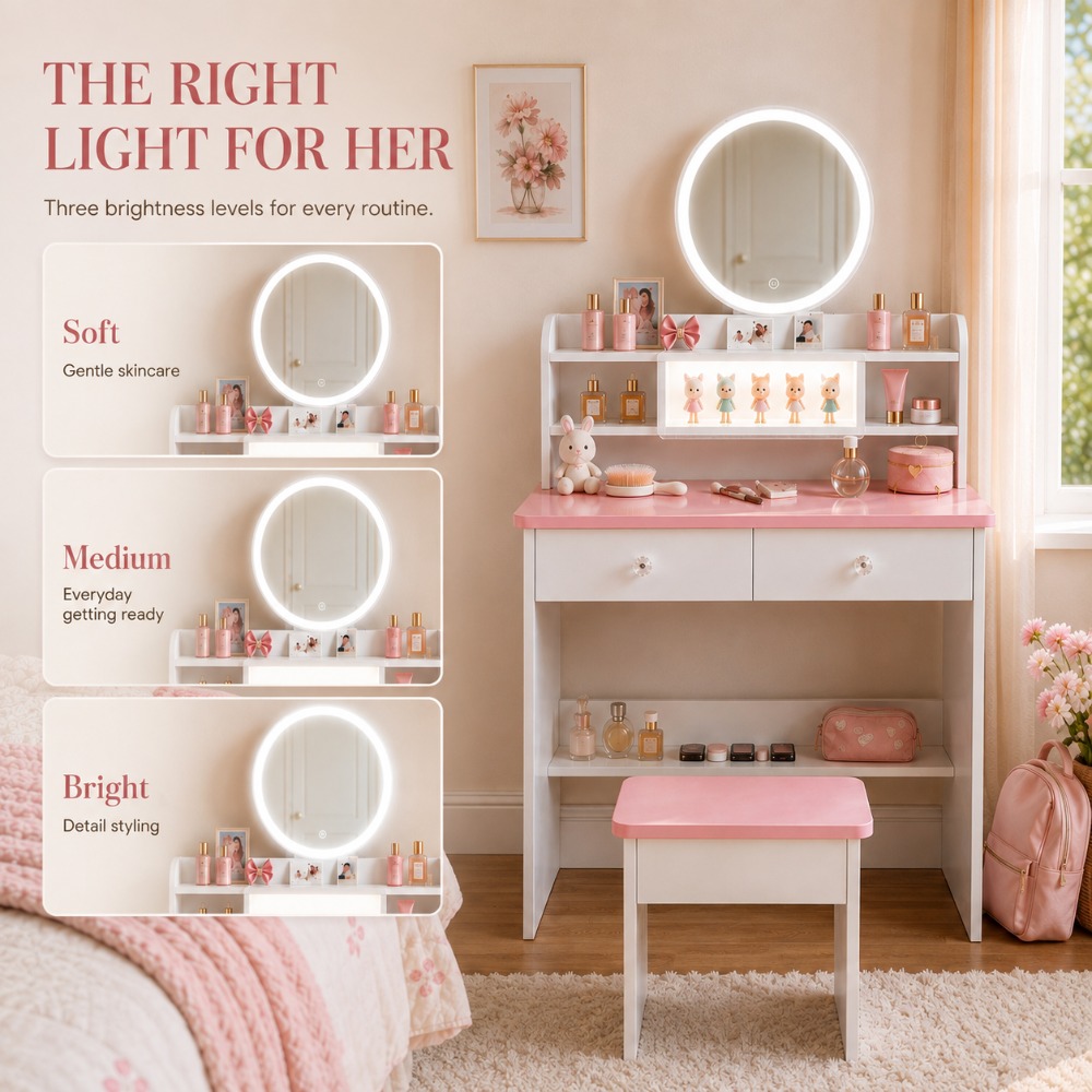 그녀를 위한 완벽한 선물, LED 거울이 있는 핑크 화 - Beauty Makeup Vanity Set 리뷰 및 가격