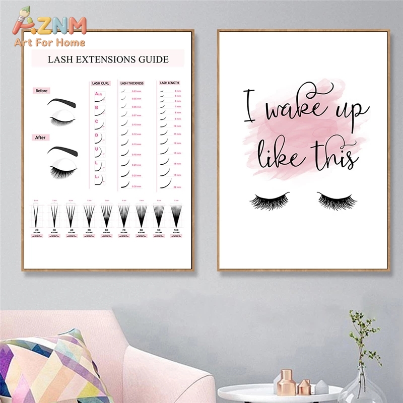 AZNM 속눈썹 연장 가이드 캔버스 벽 예술, 뷰티 살 - Beauty Of Makeup Quotes 리뷰 및 가격