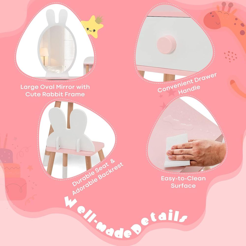 EY 키즈 화장대, 토끼 테마 유아용 원목 화장대 및  - Beauty Makeup Vanity Set 리뷰 및 가격